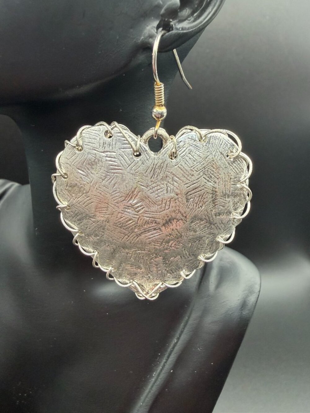 Boho Artisan Textured Heart Dangle Earrings